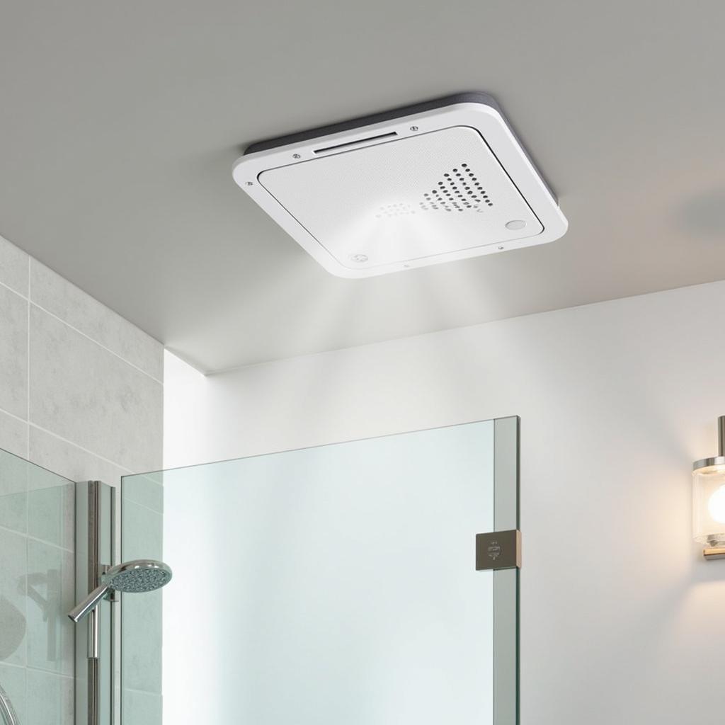 Modern bathroom with 12v extractor fan installed on the ceiling