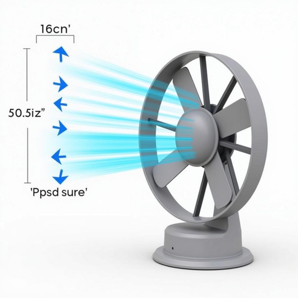 Diagram illustrating airflow direction and pressure of a 16cm fan