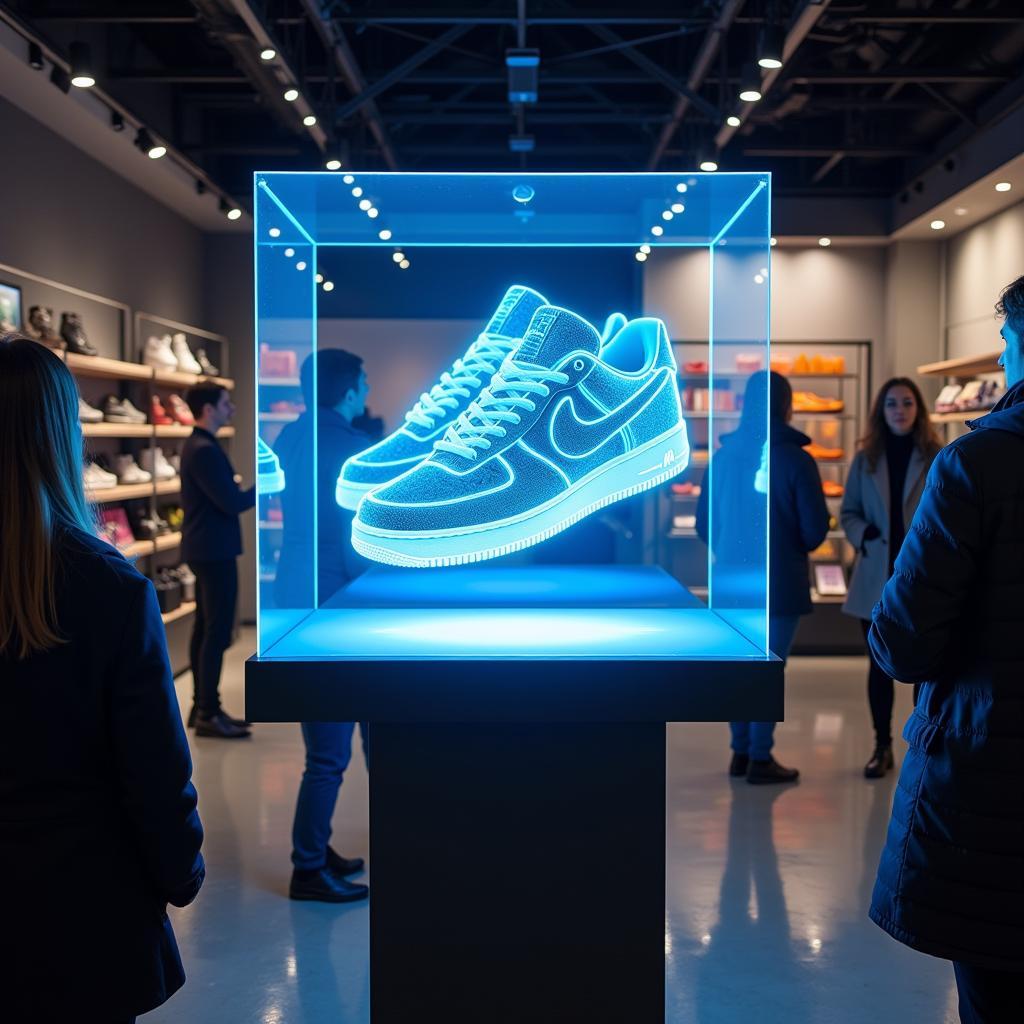 3D hologram LED fan display showcasing a new product launch in a retail store