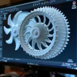 3D printed blower fan design being modeled on computer software