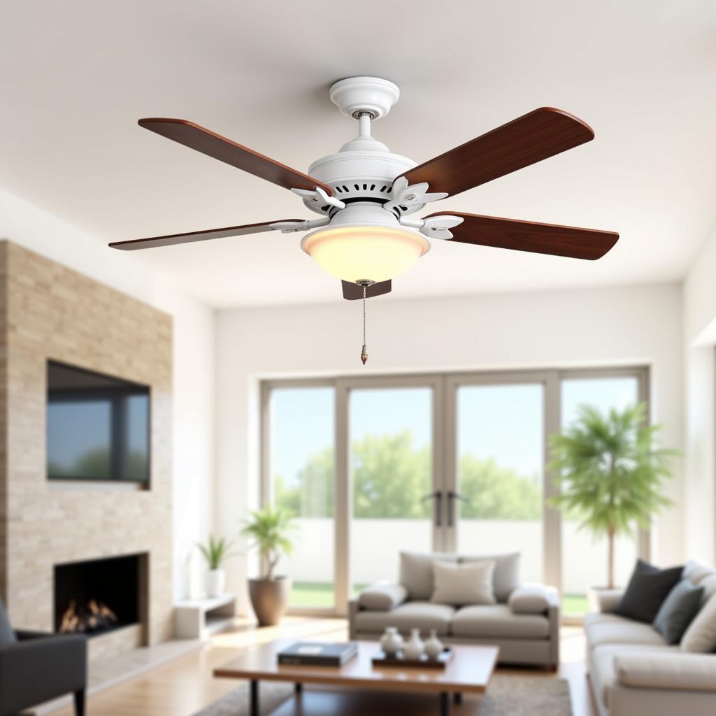 Modern 6 Blade Ceiling Fan in a Living Room