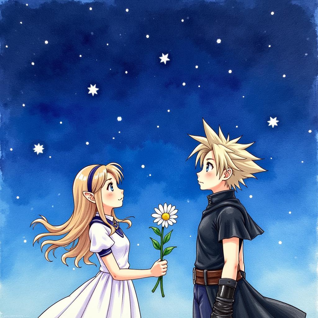 Aerith and Cloud Under the Night Sky