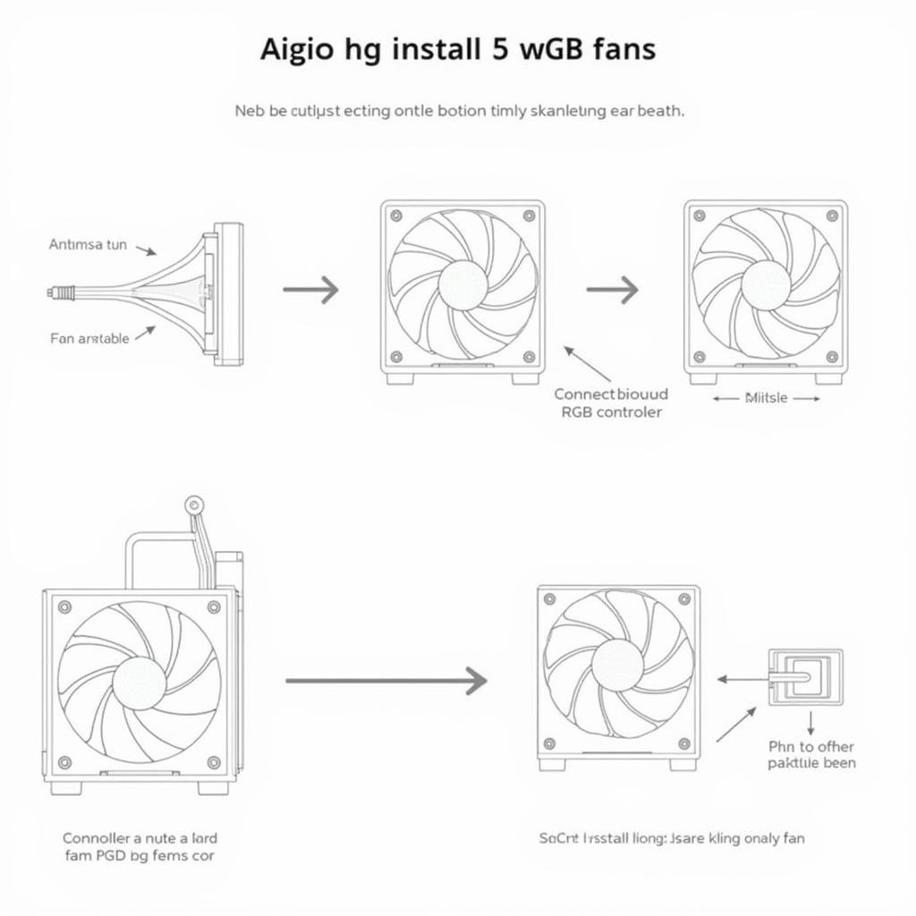 A step-by-step illustration of the Aigo Crystal 5 RGB fan installation process