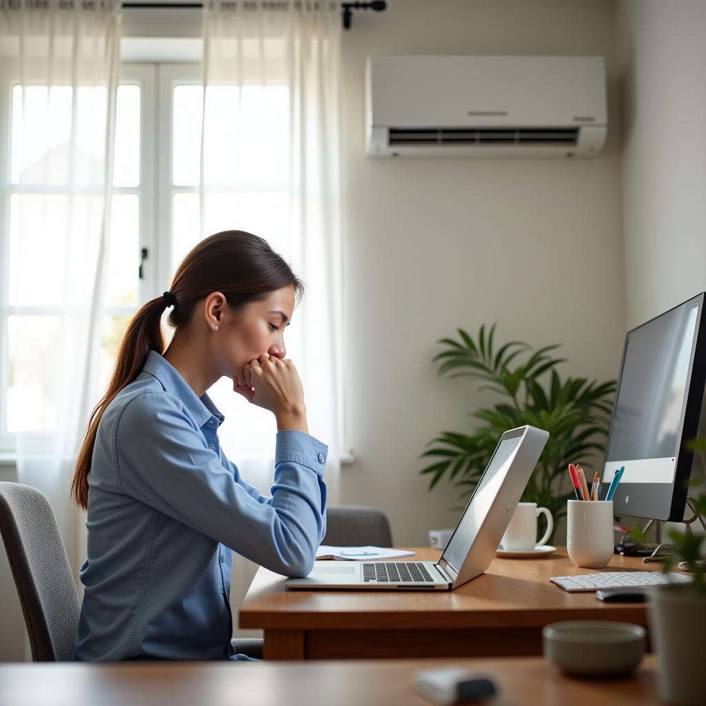 Woman working from home comfortably