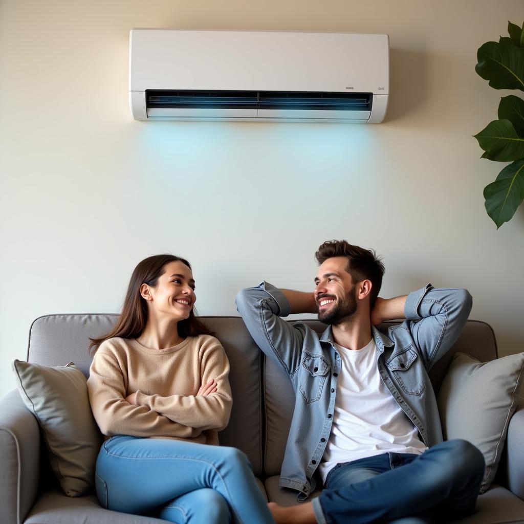 Couple enjoying cool air conditioning