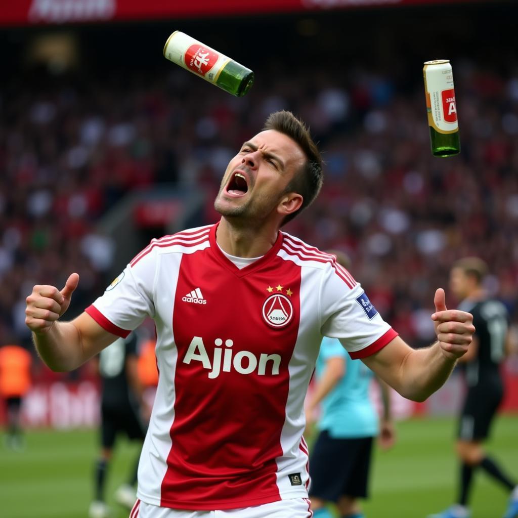 Angry Ajax fan throws beers during match