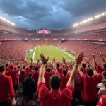 Alabama Crimson Tide fans cheering in Bryant-Denny Stadium