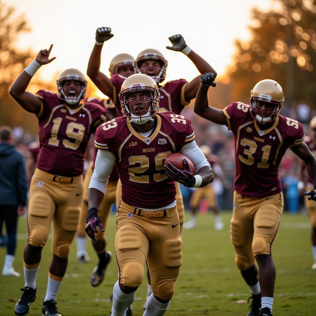 Amateur football team celebrating a touchdown