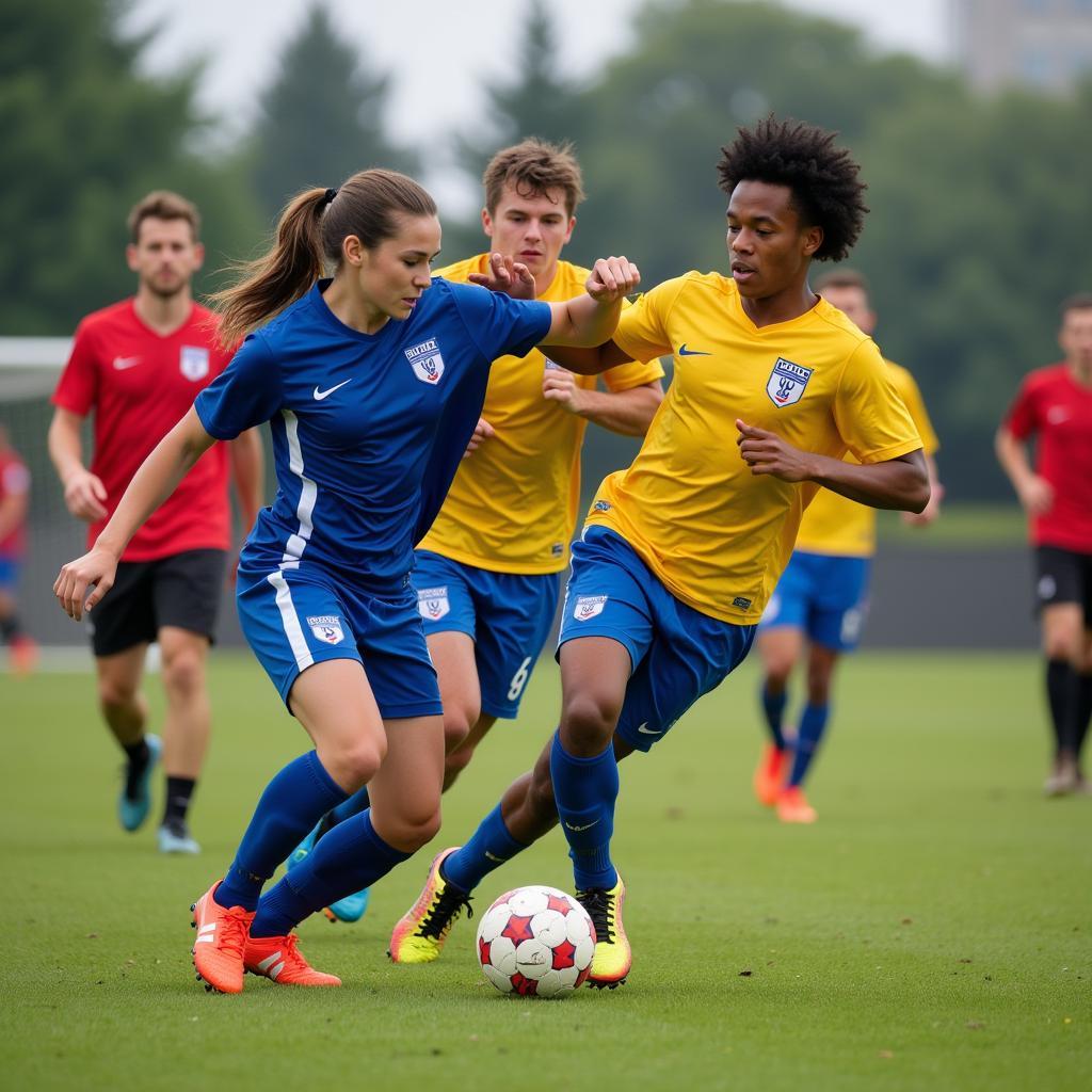 Amateur footballers playing a match