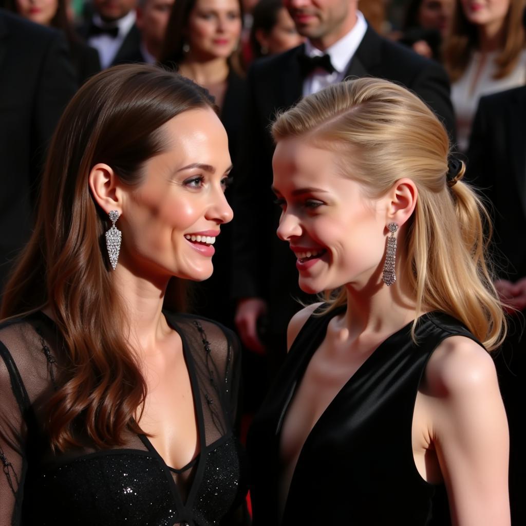 Angelina Jolie and Elle Fanning at the Maleficent premiere