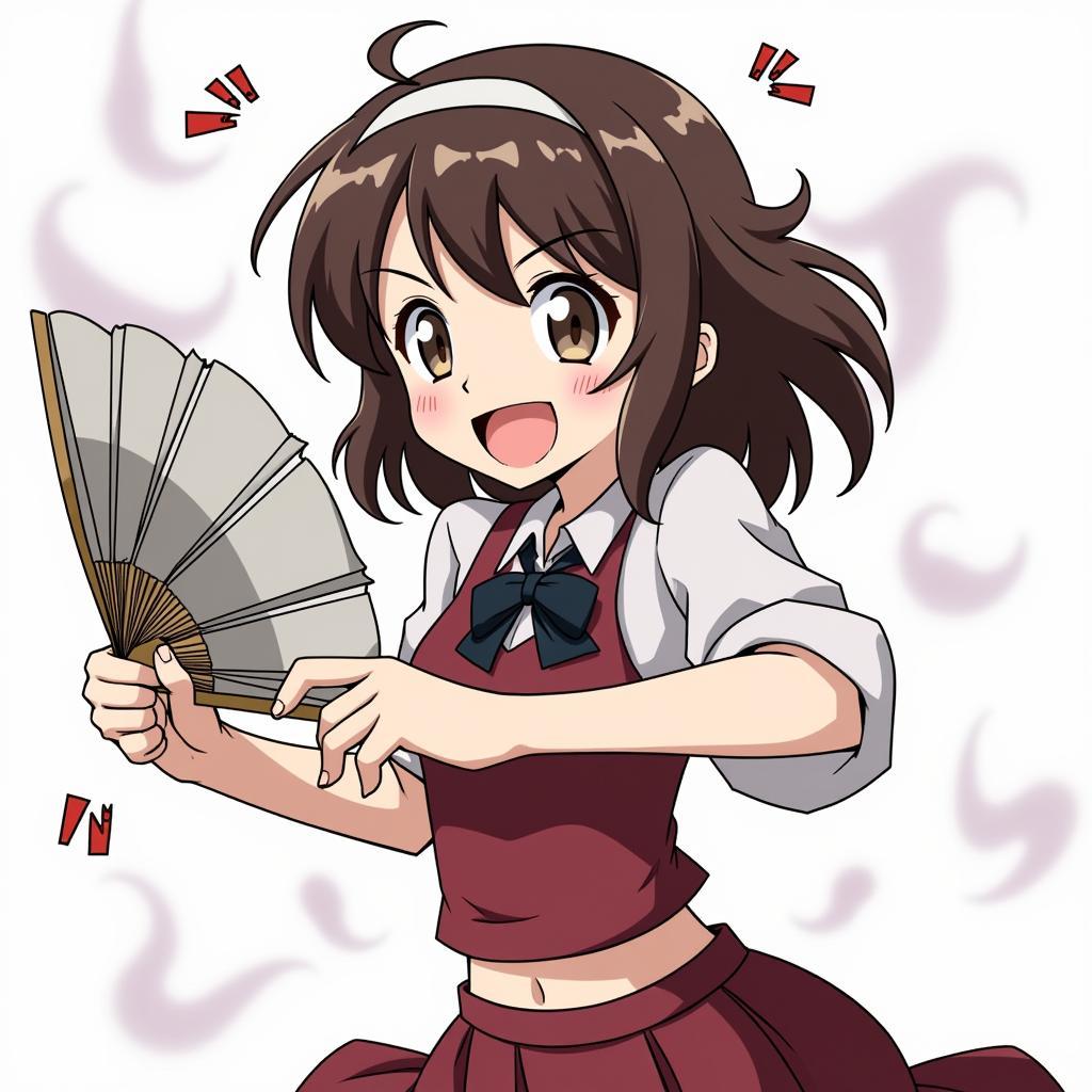 Anime lady using fan as weapon