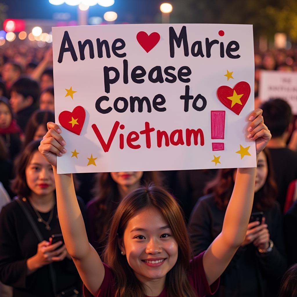 Vietnamese fan holding a sign at a concert