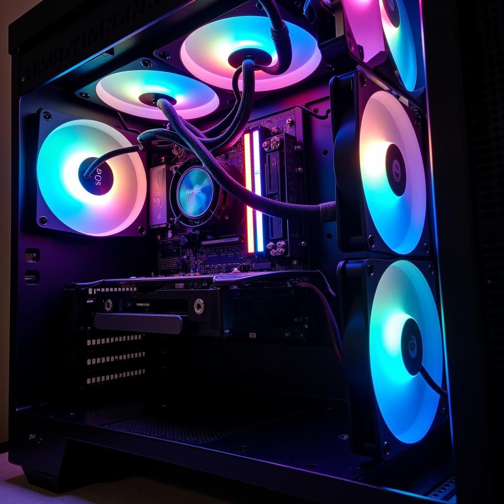 Aorus case fans installed in a gaming PC, demonstrating optimal airflow configuration