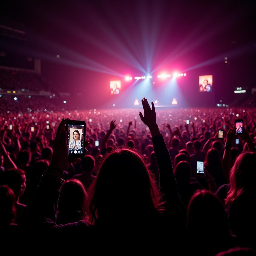 A sea of glowing phones at an Ariana Grande concert