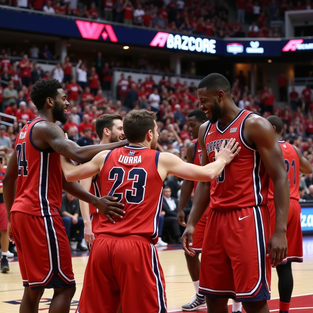 Arizona Wildcats Basketball Players Celebrating with Fans