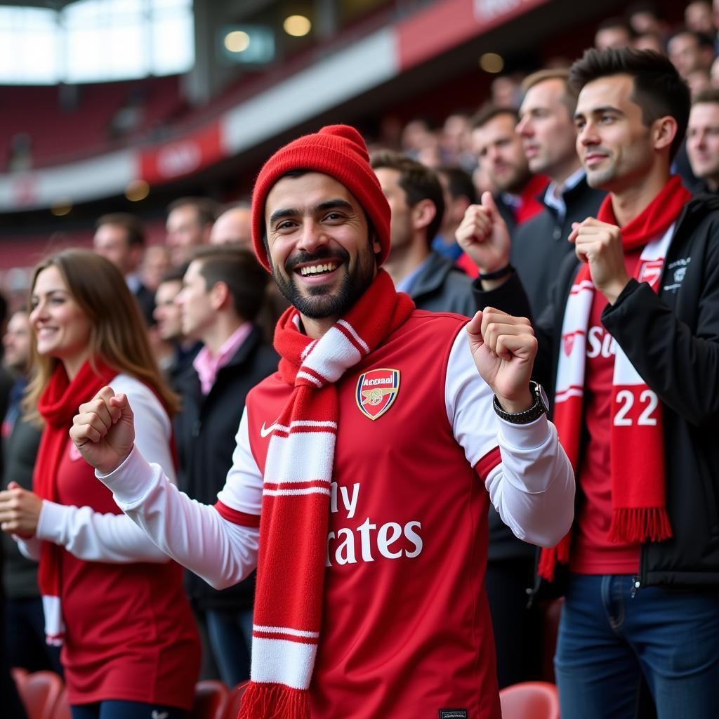 Arsenal fan wearing gear