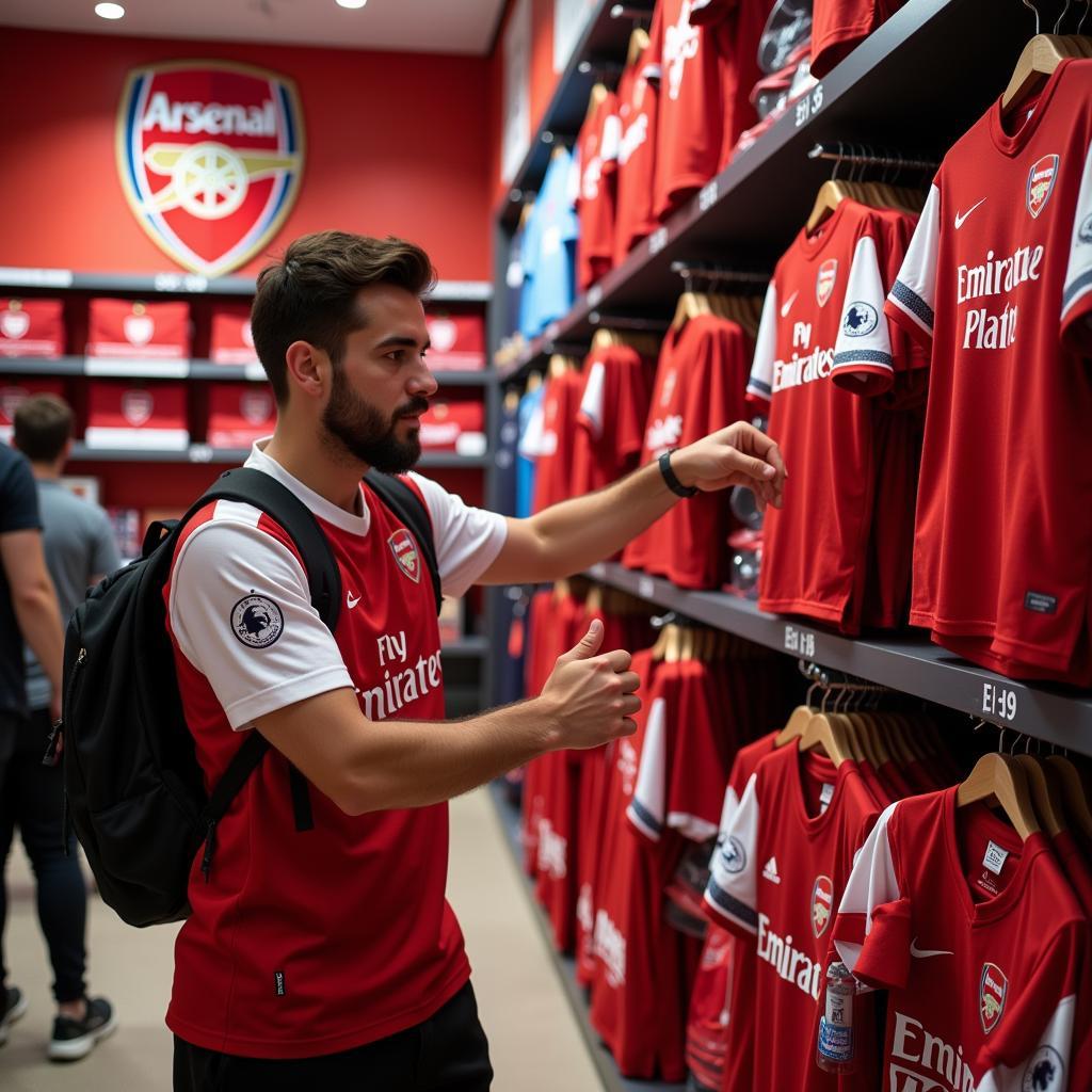 Arsenal fan browsing merchandise