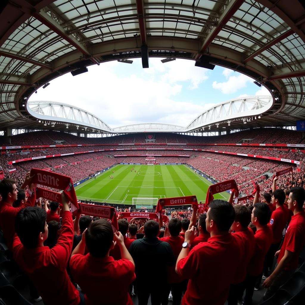 Arsenal fans cheering at Emirates Stadium