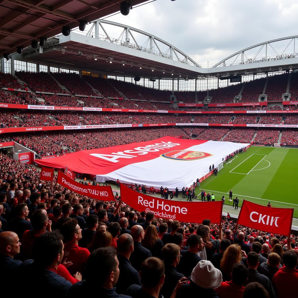 Arsenal fans displaying a banner at a match