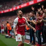 Arsenal Player Celebrating with Fans