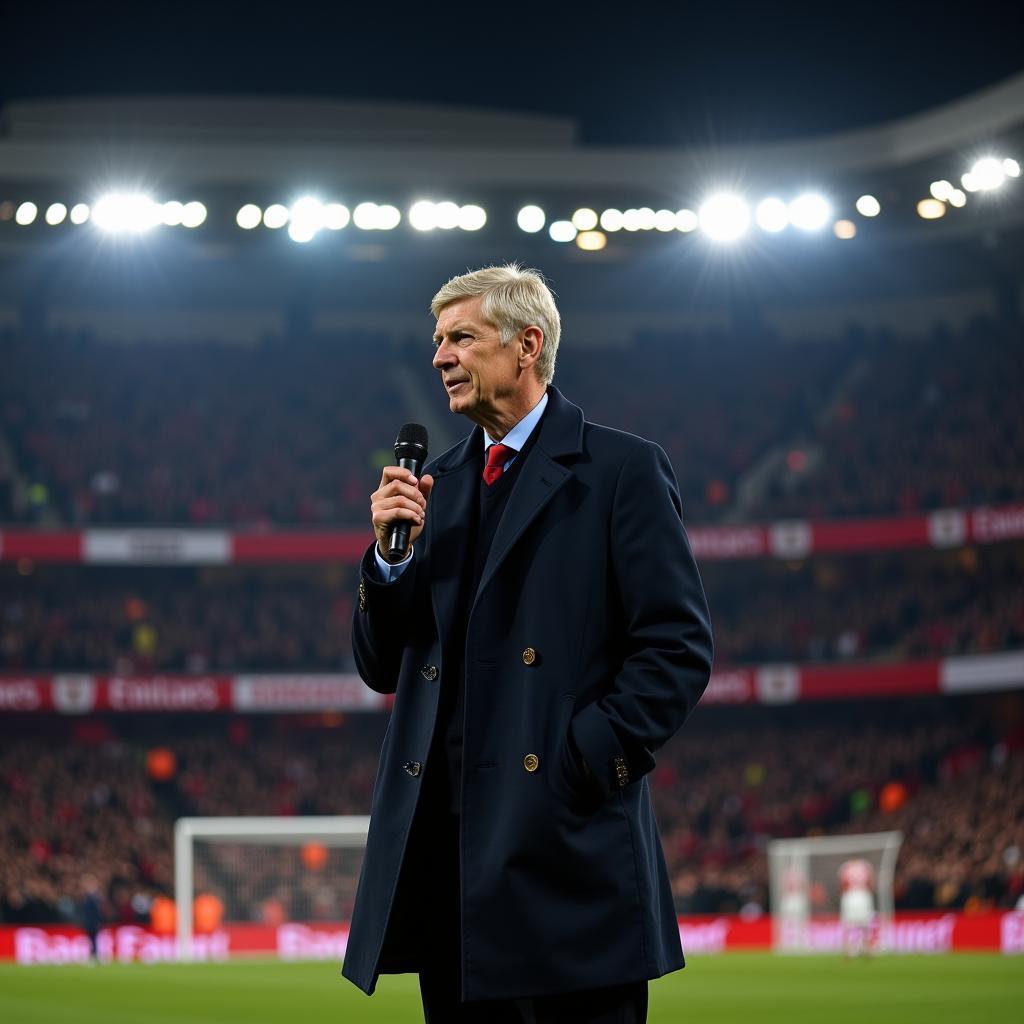 Arsene Wenger delivers his farewell speech at the Emirates Stadium