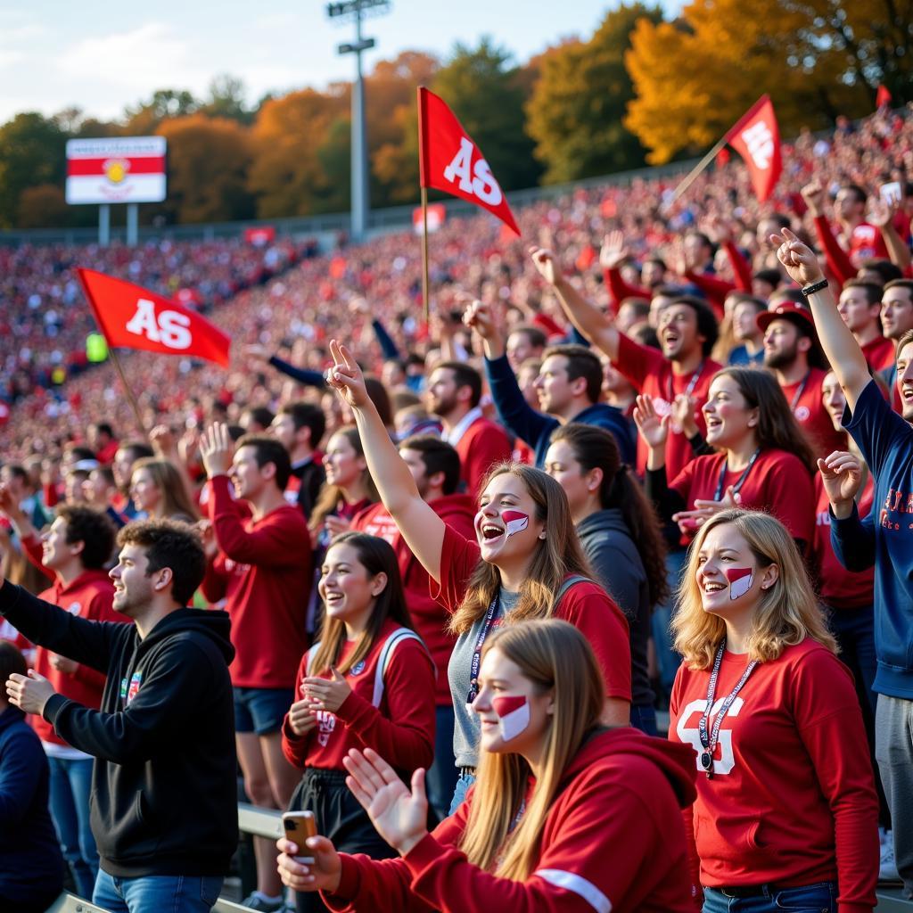 Fans cheering passionately at a football game