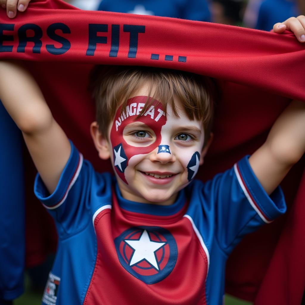 Avenger fan with elaborate face paint and team gear