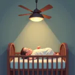 Baby sleeping peacefully under a ceiling fan