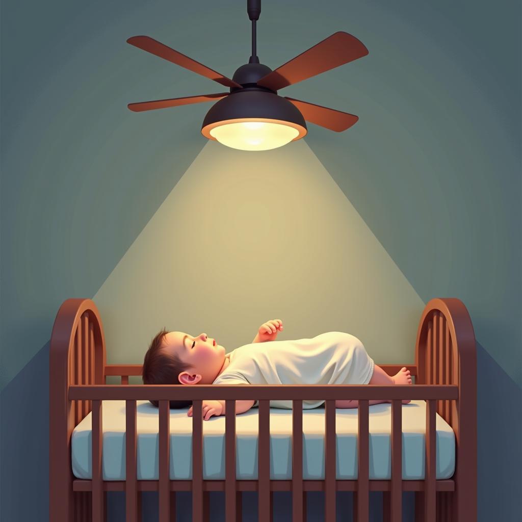 Baby sleeping peacefully under a ceiling fan