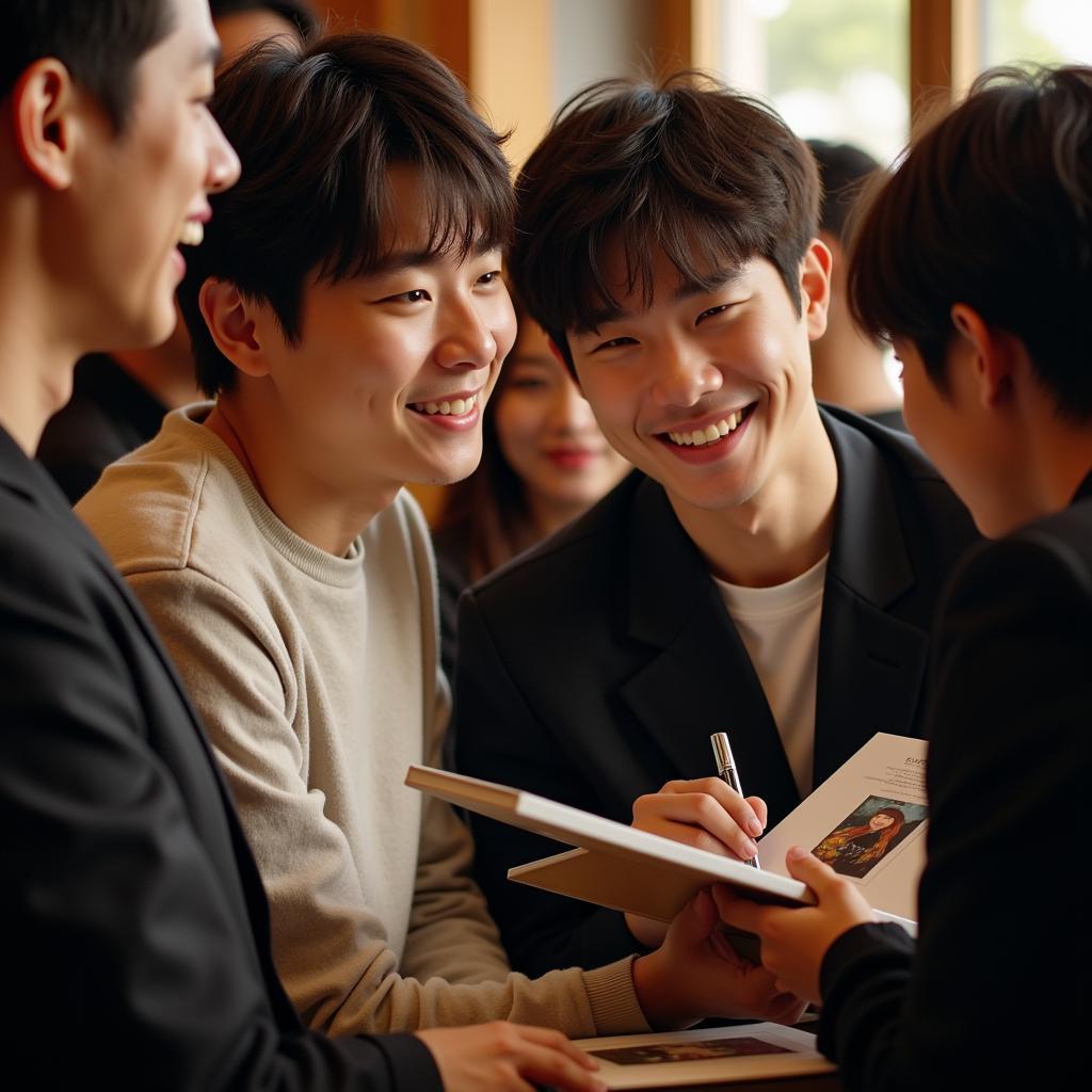 Baekhyun smiling at a fansign event