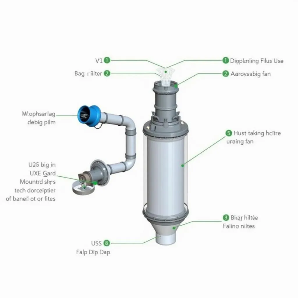 A detailed illustration of a bag filter system