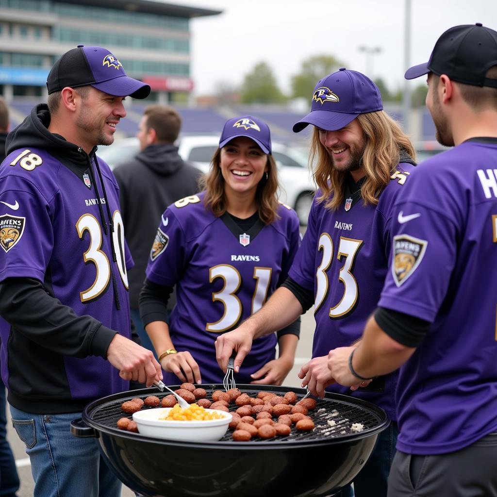 Baltimore Ravens fans enjoying tailgating festivities before a game