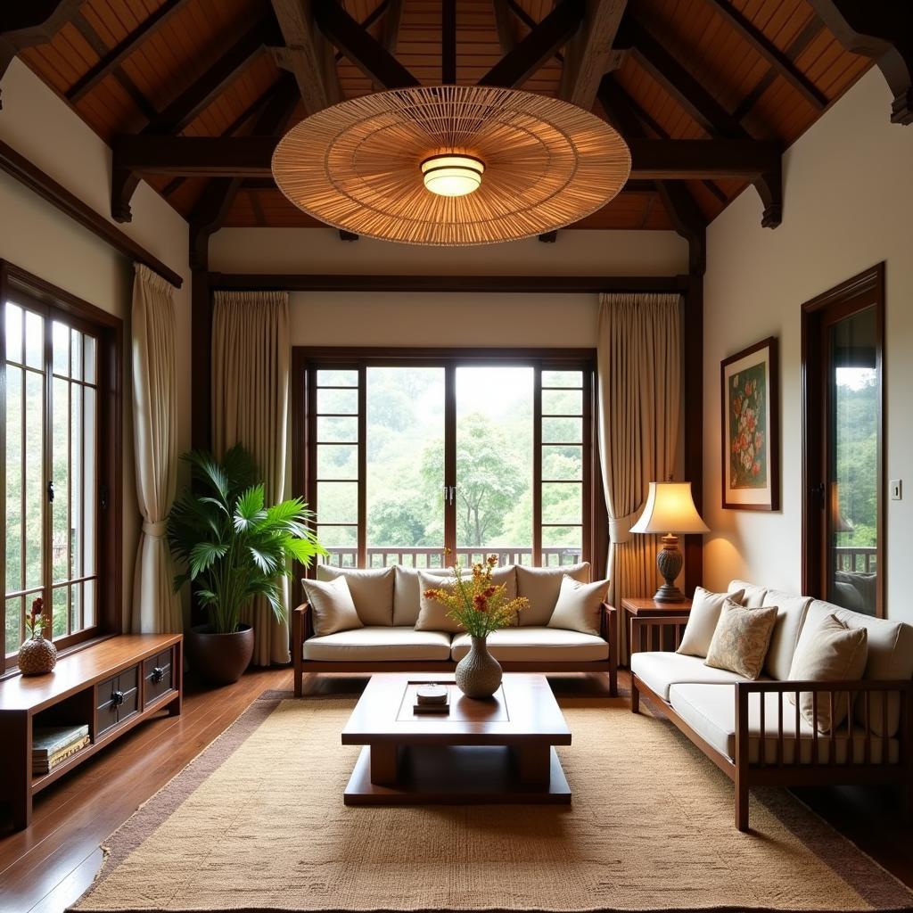 Bamboo ceiling fan in a Vietnamese living room