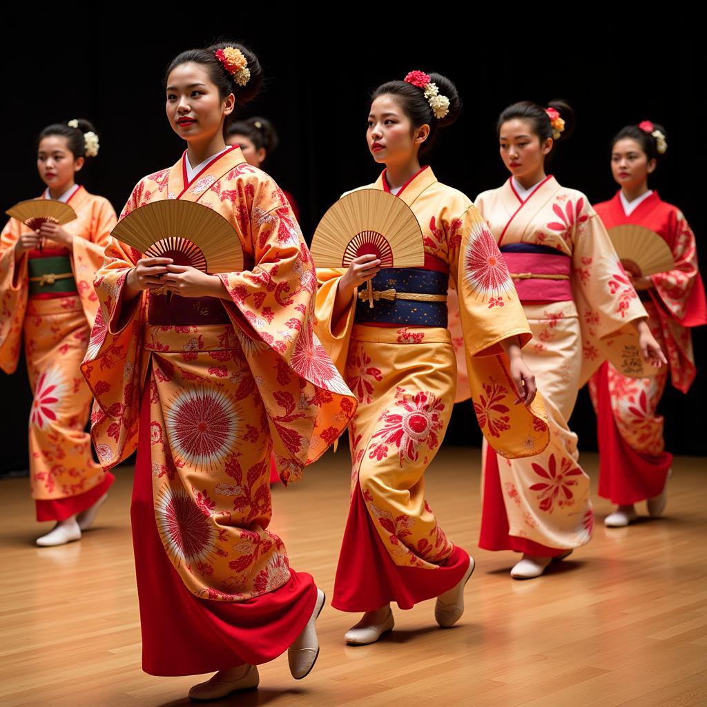 Traditional Japanese dance with bamboo hand fans