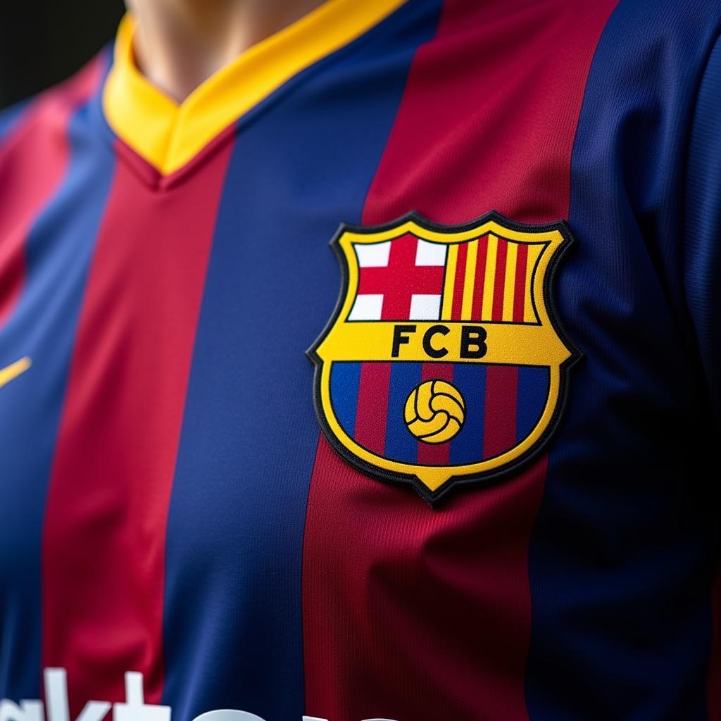 FC Barcelona jersey with a stylized queen's crown replacing the club crest