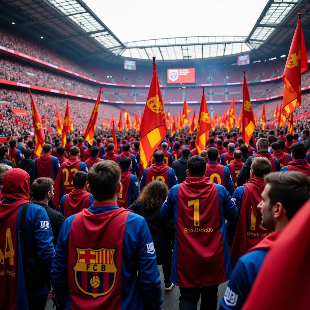 Barcelona fans arriving at Anfield