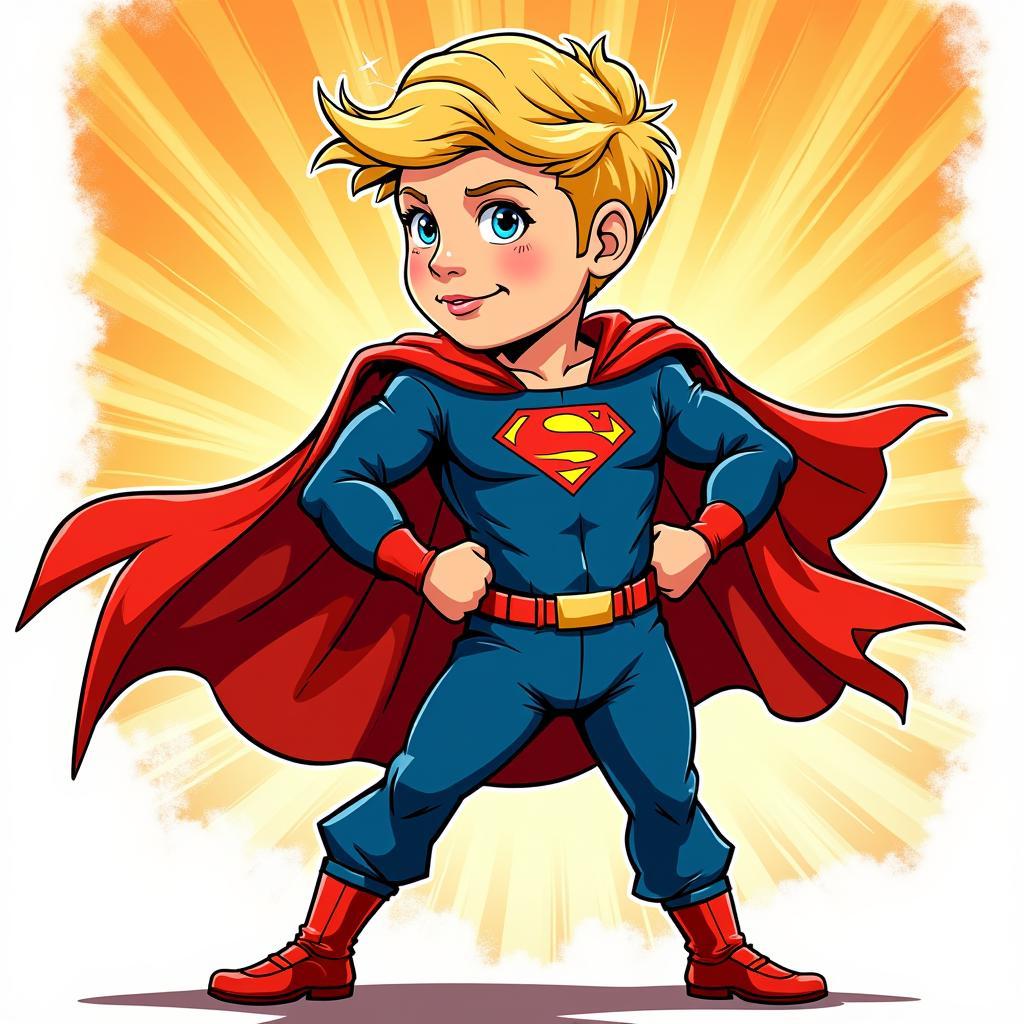 Barron Trump as a superhero in a comic book style