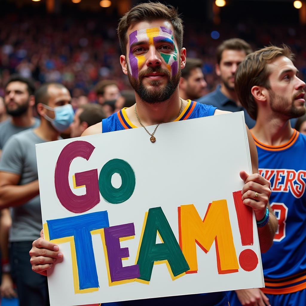 Basketball Fan Holding Sign