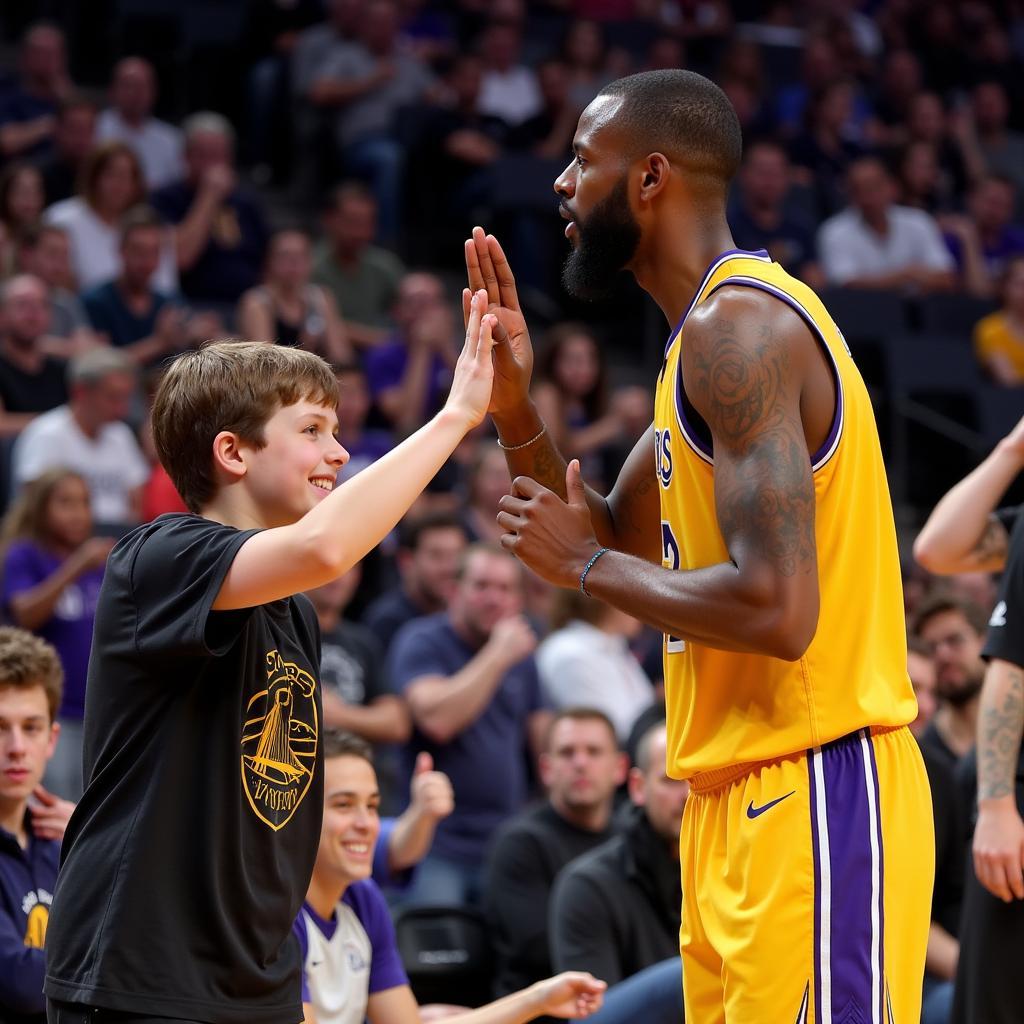 Basketball Player High-Fiving a Young Fan