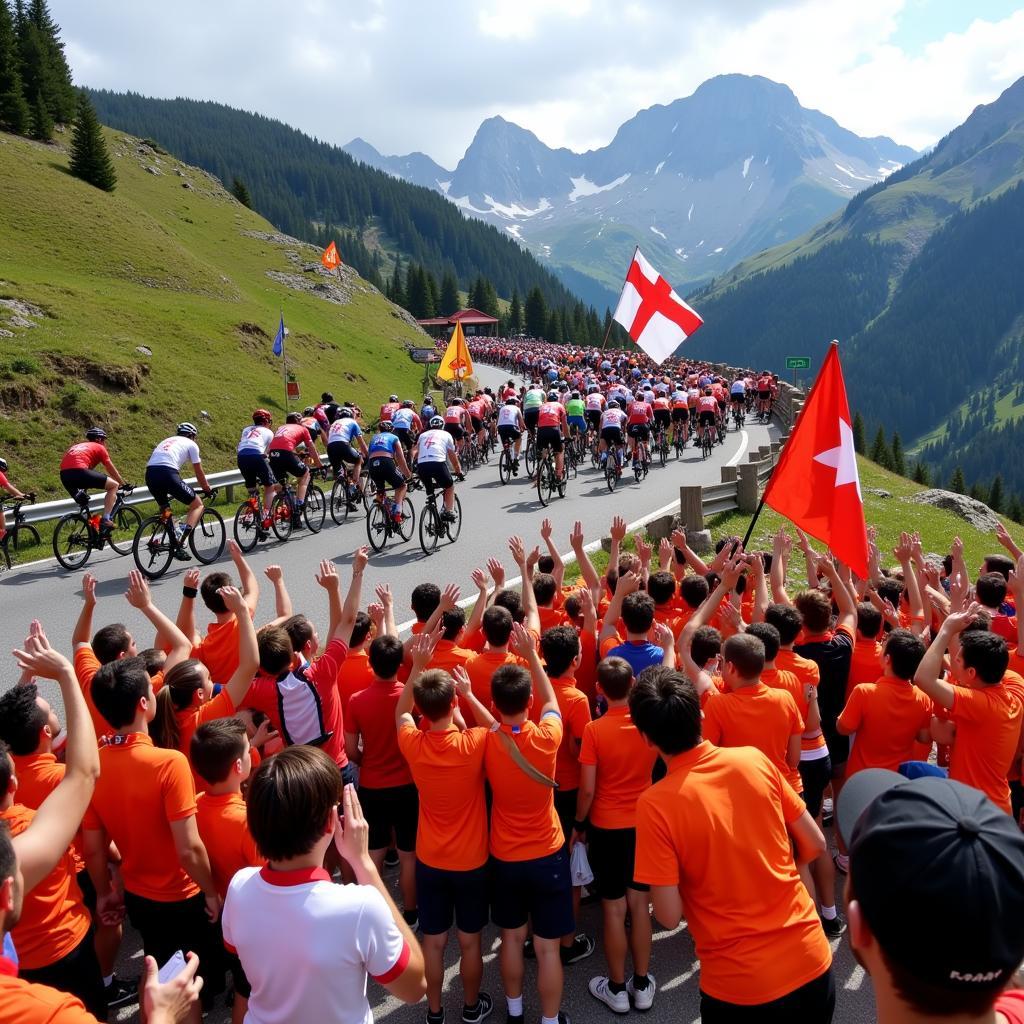 Basque fans cheer on riders during a mountain stage of the 2018 Tour de France