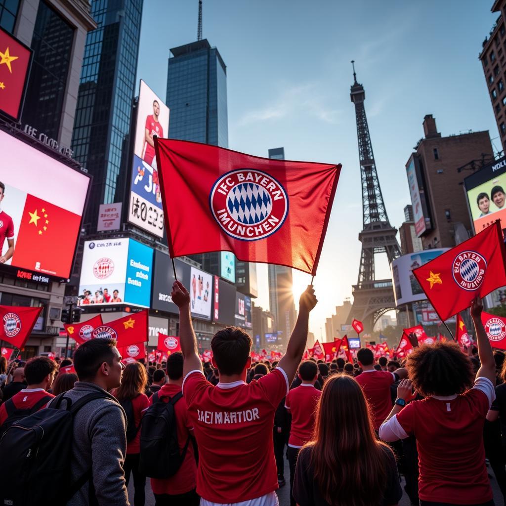 Bayern Munich flags waving in different countries