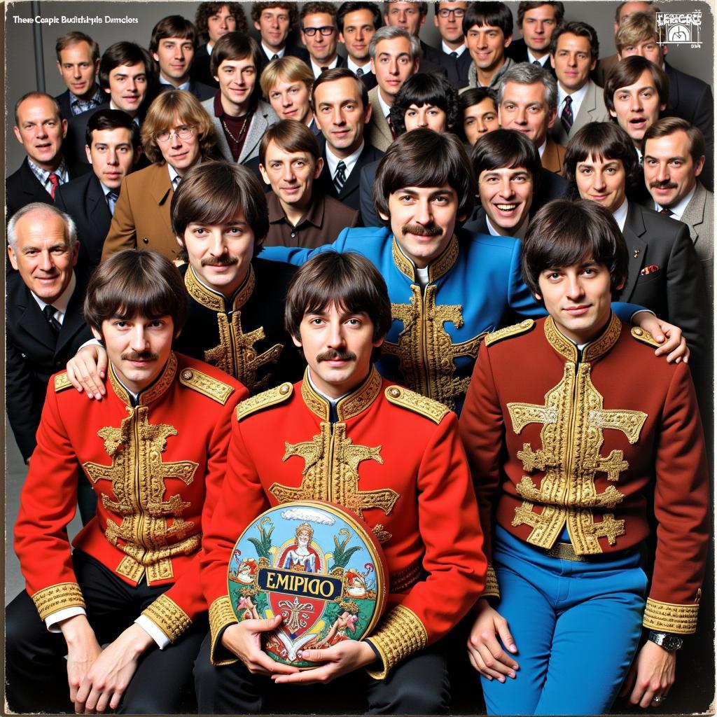 The Beatles in their Sgt. Pepper outfits