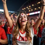 Beautiful fan cheering at a football match