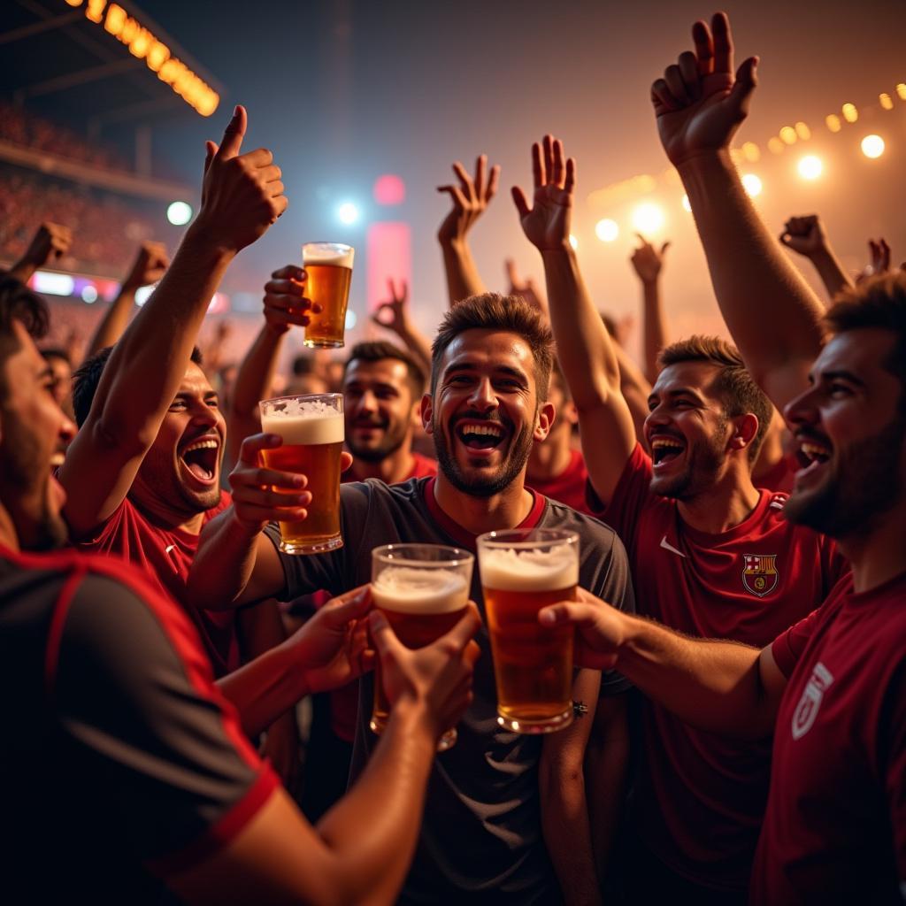 Fans Celebrating Goal with Beer