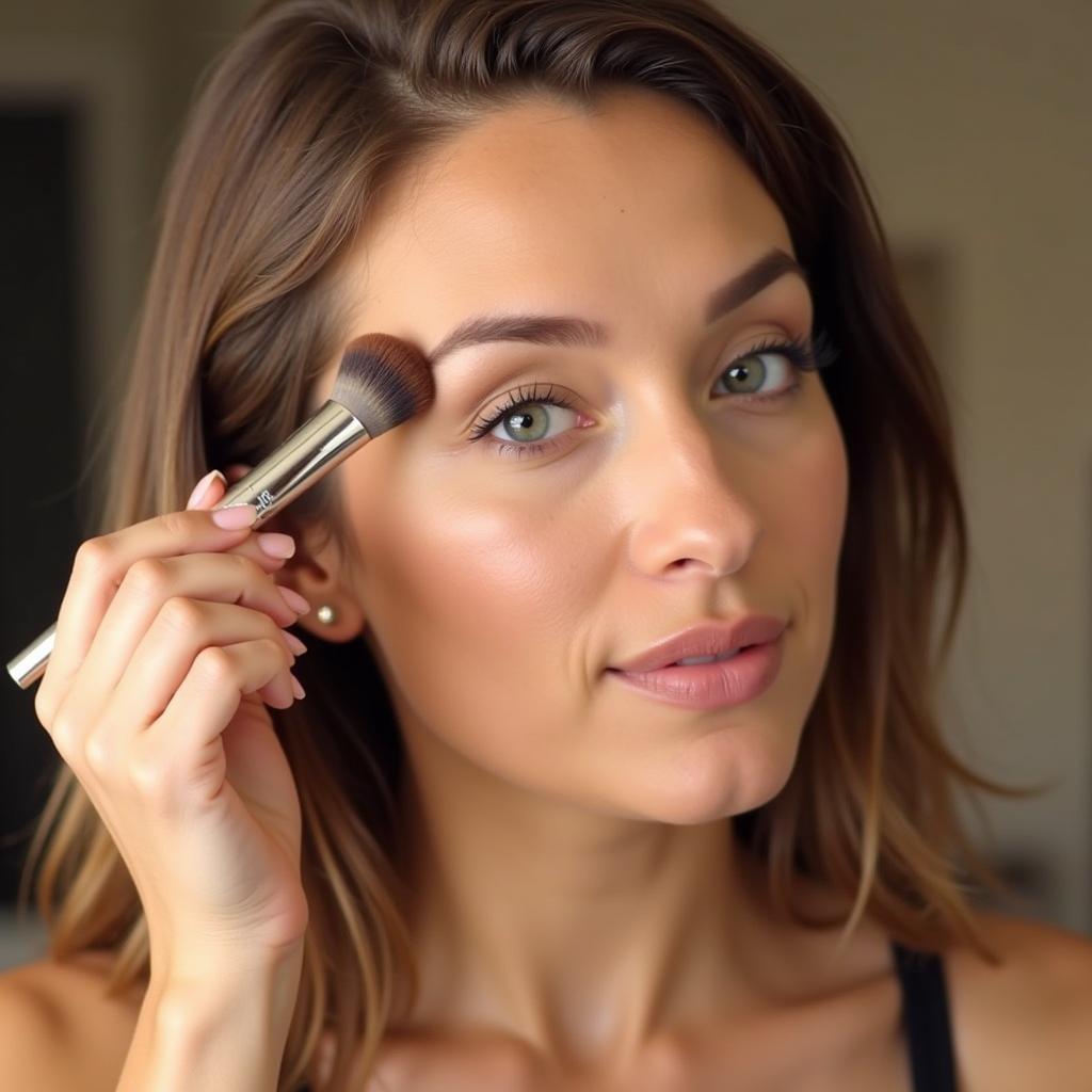 Applying highlighter with a fan brush