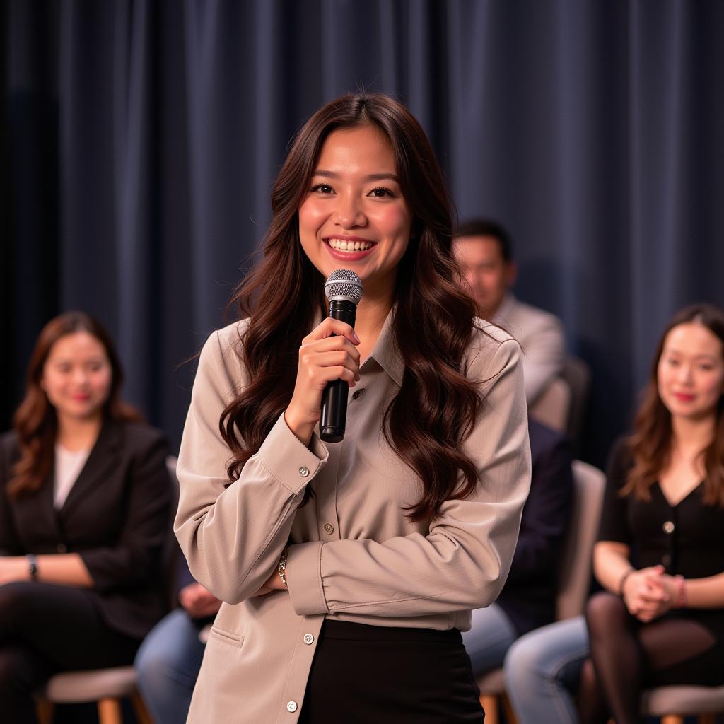 Bich Phuong on stage at her fan meeting