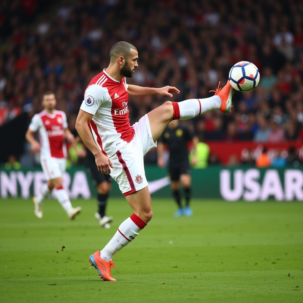 Football player performing a spectacular bicycle kick