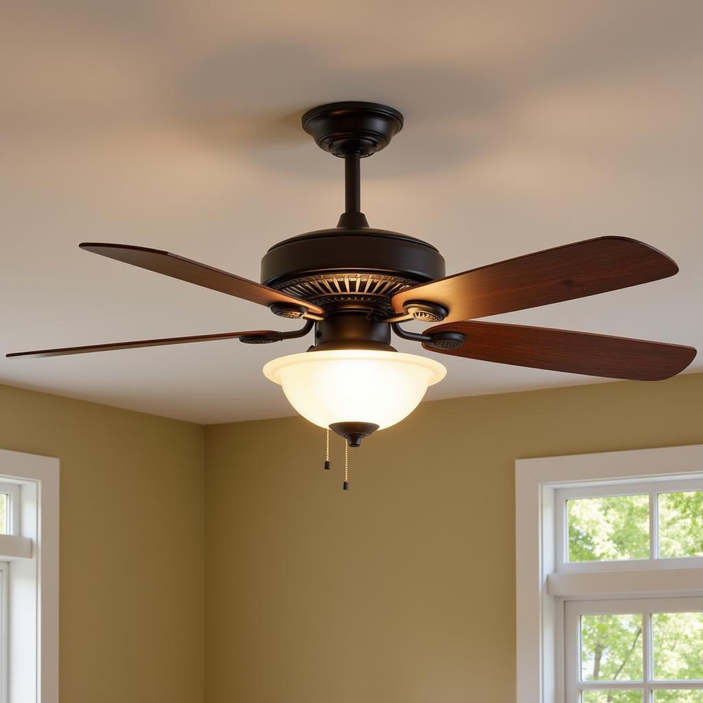 Traditional Dining Room with Big Ceiling Fan and Light