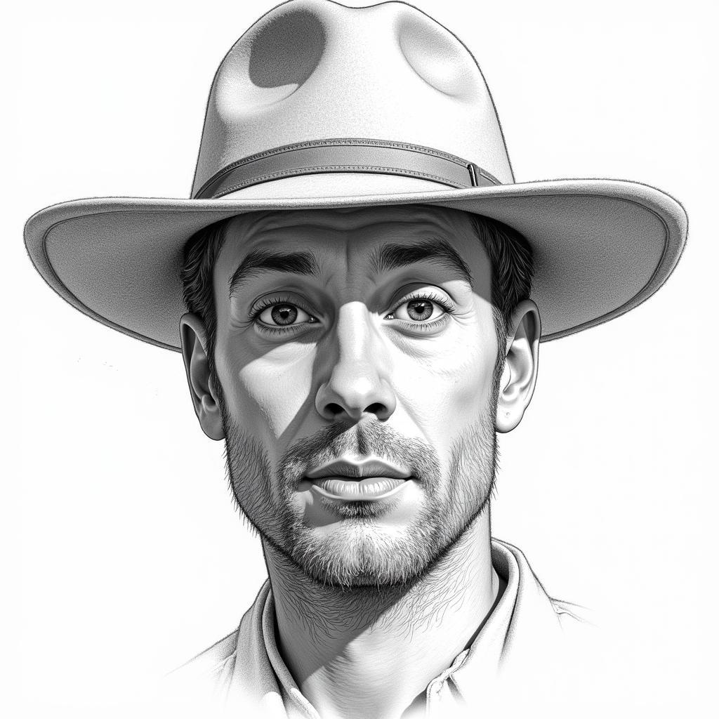 Pencil Sketch of Big Hat Logan with Detailed Shading