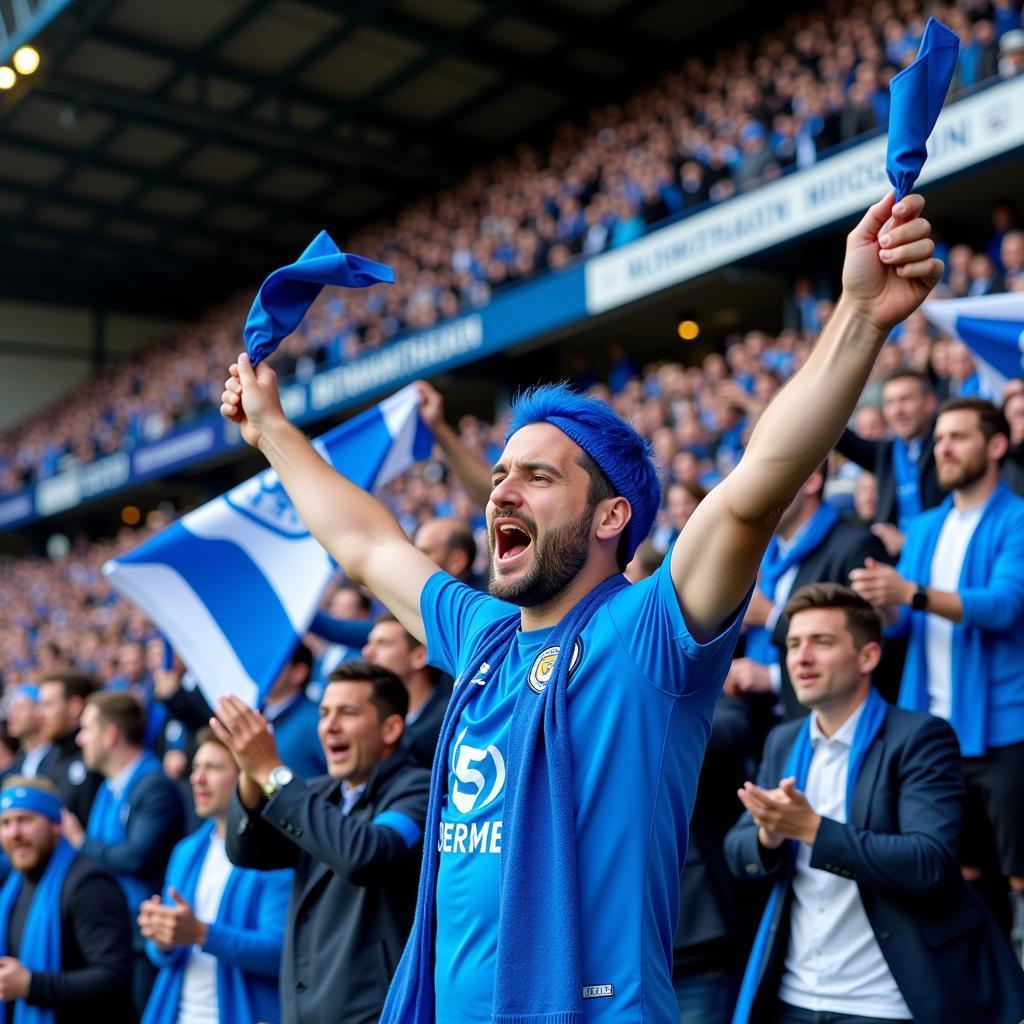 Birmingham City fans celebrating at St. Andrews